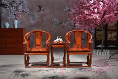 鸿日风品牌红木家具缅甸花梨木皇宫椅三件套